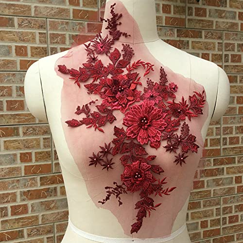 FEEPOP 1 Pair 3D Flowers Three-Dimensional Beaded Lace Applique Costume Evening Dress Clothing DIY Accessories (Color B) - Image 3