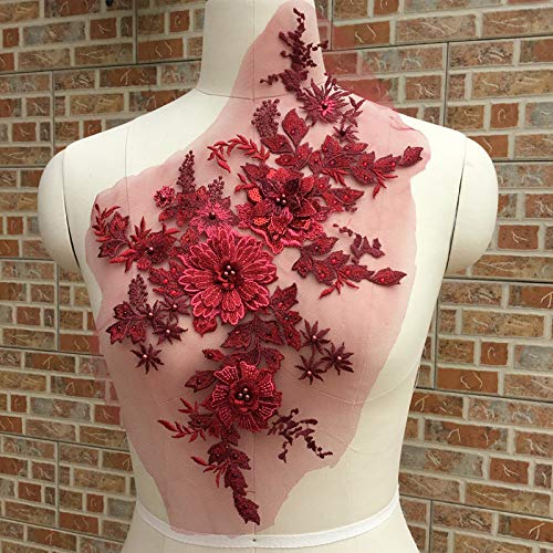 FEEPOP 1 Pair 3D Flowers Three-Dimensional Beaded Lace Applique Costume Evening Dress Clothing DIY Accessories (Color B) - Image 2