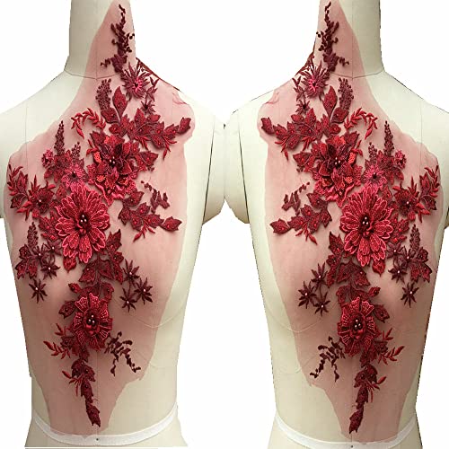 FEEPOP 1 Pair 3D Flowers Three-Dimensional Beaded Lace Applique Costume Evening Dress Clothing DIY Accessories (Color B) - Image 5