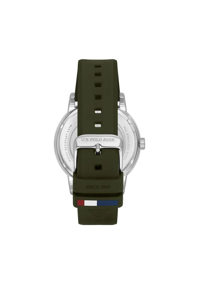 U.S. Polo Assn. Crossing 44mm Multifunction Men's Watch with Green Dial & Rubber Strap