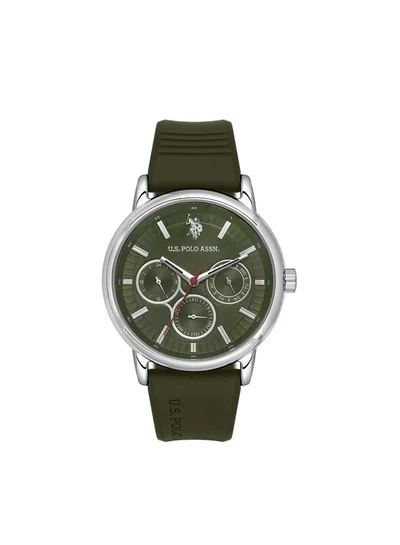 U.S. Polo Assn. Crossing 44mm Multifunction Men's Watch with Green Dial & Rubber Strap
