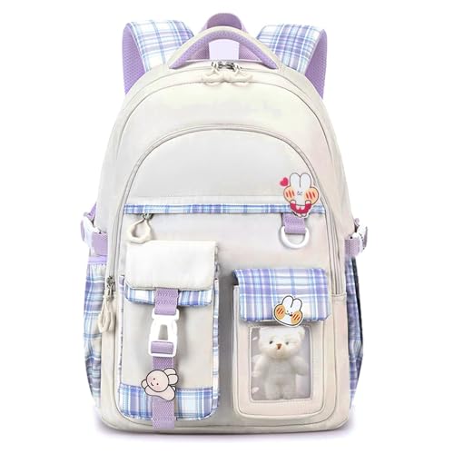 PRLINJSK Girls BackpackCute School Backpack for Girls Kids TeensKawaii Bookbag for Primary ElementaryWhite - Image 1