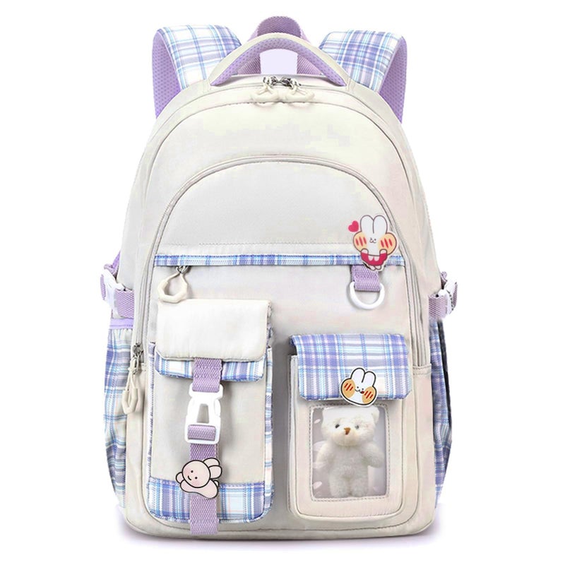 PRLINJSK Girls BackpackCute School Backpack for Girls Kids TeensKawaii Bookbag for Primary ElementaryWhite - Image 2