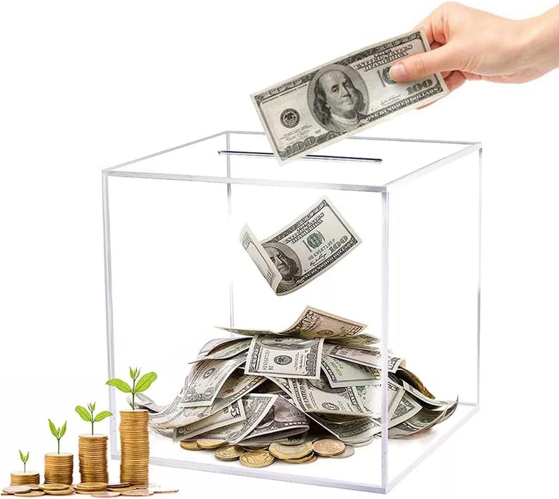 ARS Clear Acrylic Piggy Bank for Adults and Kids - Unopenable Money Box, Transparent Coin Saving Pot - Image 1