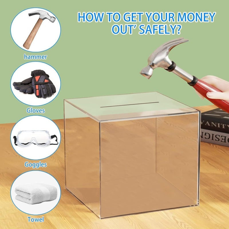 ARS Clear Acrylic Piggy Bank for Adults and Kids - Unopenable Money Box, Transparent Coin Saving Pot - Image 4