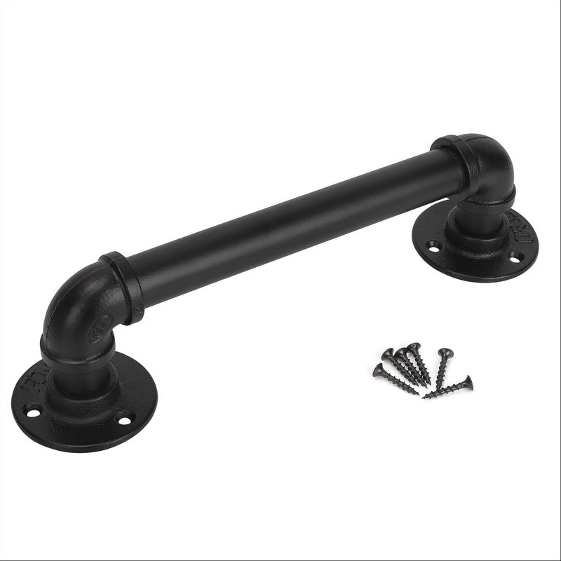 FOYO Set of 2 Industrial Pipe Door Pull Handle, Grab Bar, Towel Bar, Antique Rustic Cast Iron Handrail - Matte Black, 12 Inch - Image 3