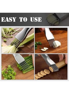 OCTOBER Shred Silk The Knife, 2024 Stainless Steel Finger Guard Green Onion Cutter Shred Silk Knife Set, Kitchen Safe Steel Slicing Tool for Hands Kitchen Vegetable Cutter for Chopping, Cutting  - Image 5