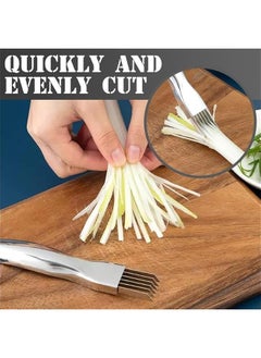 OCTOBER Shred Silk The Knife, 2024 Stainless Steel Finger Guard Green Onion Cutter Shred Silk Knife Set, Kitchen Safe Steel Slicing Tool for Hands Kitchen Vegetable Cutter for Chopping, Cutting  - Image 4