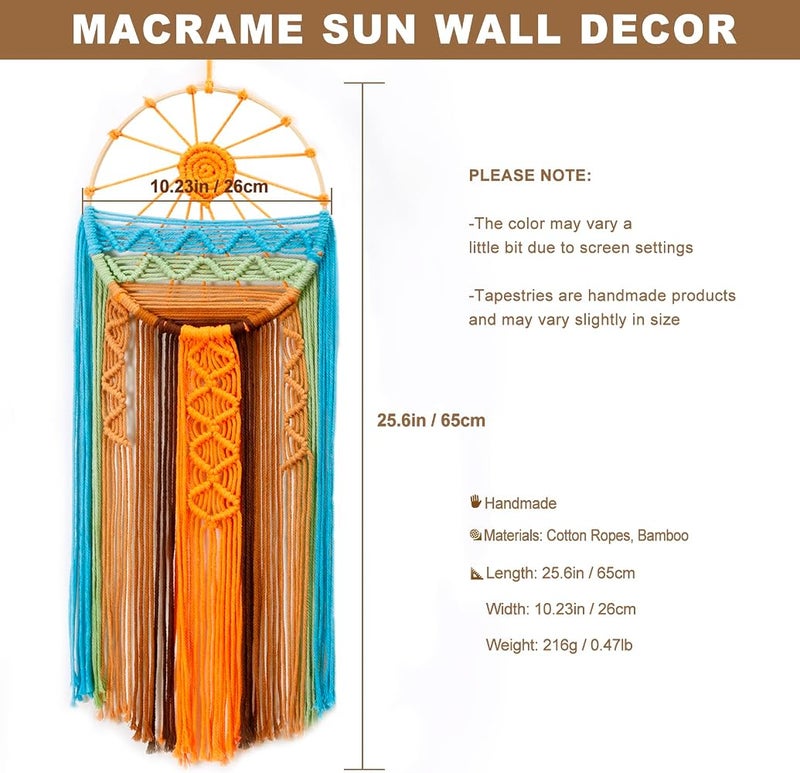 Artilady Sunset Wall Art Dream Catcher - Macrame Wall Hanging Large Dreamcatchers, Hand Woven Boho Tapestry Colorful Sun Wall Decor for Bedroom Nursery Living Room Nursery (Sunset) - Image 4