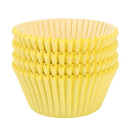 TRUSBER Baking Cups 100 pieces Paper Cupcake Liners Wrappers Nonstick Muffin Molds Baking Cup Holders for Wedding Birthday Baby Shower or Holiday Party Yellow