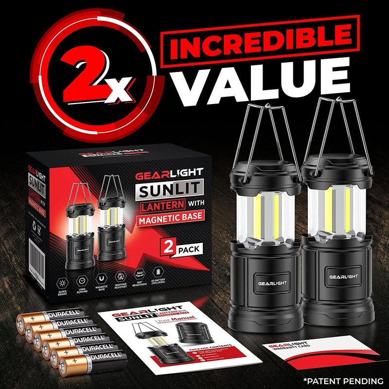 GearLight Sunlit Camping Lantern - 2 Pack Portable LED Lanterns with Magnetic Base and Foldable Hook for Emergency Use - Image 3