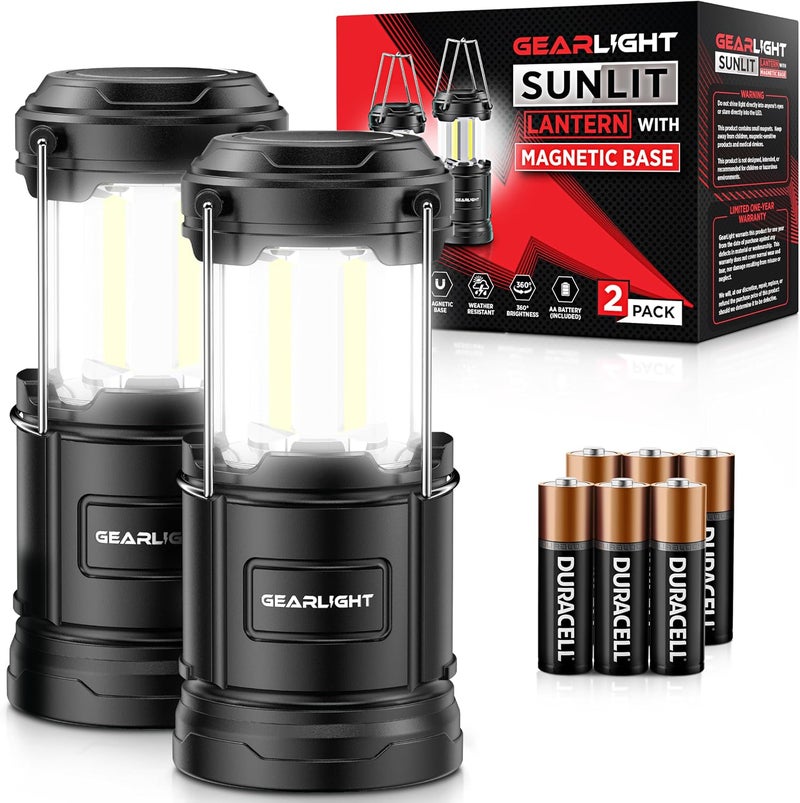 GearLight Sunlit Camping Lantern - 2 Pack Portable LED Lanterns with Magnetic Base and Foldable Hook for Emergency Use - Image 1