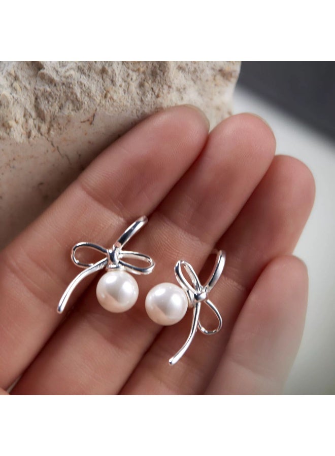 Goolsky أقراط لؤلؤة س925 فضية بإبرة رفيعة بتصميم بسيط على شكل قوس باليه - مجوهرات فاخرة خفيفة أنيقة - Image 1