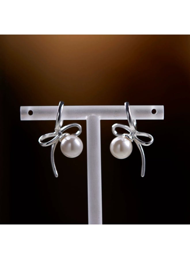 Goolsky أقراط لؤلؤة س925 فضية بإبرة رفيعة بتصميم بسيط على شكل قوس باليه - مجوهرات فاخرة خفيفة أنيقة - Image 3