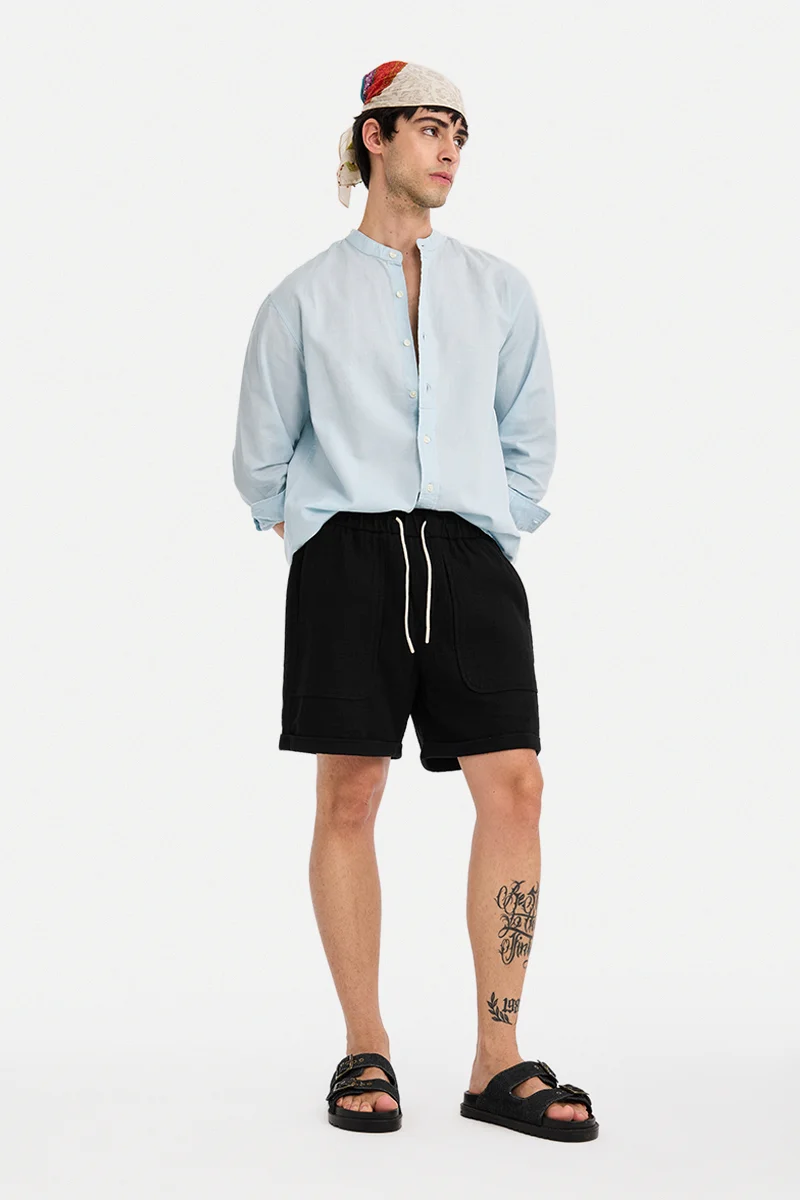 SNITCH Black Textured Relaxed Casual Shorts