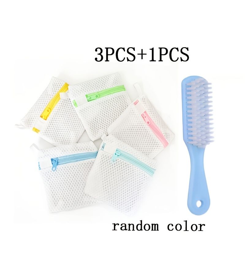 Mixed Colors 4pcs Laundry Soap Bags Set with Shoe Brush for Washing Machine - Image 1