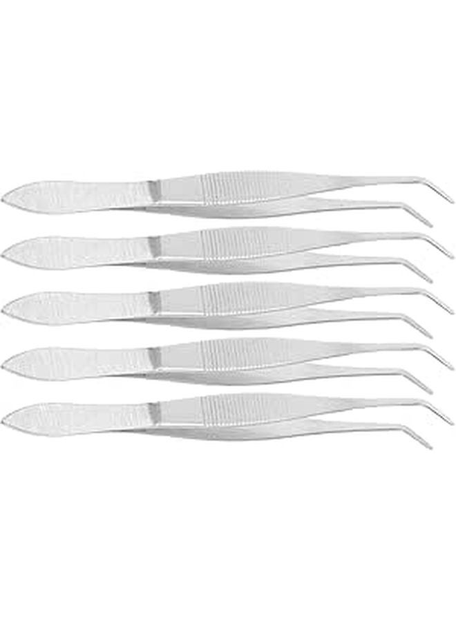 Stainless Steel Serrated Tweezers 5 Pack Curved Tip 10cm for Scientific Craft Reptile Feeding - Image 1