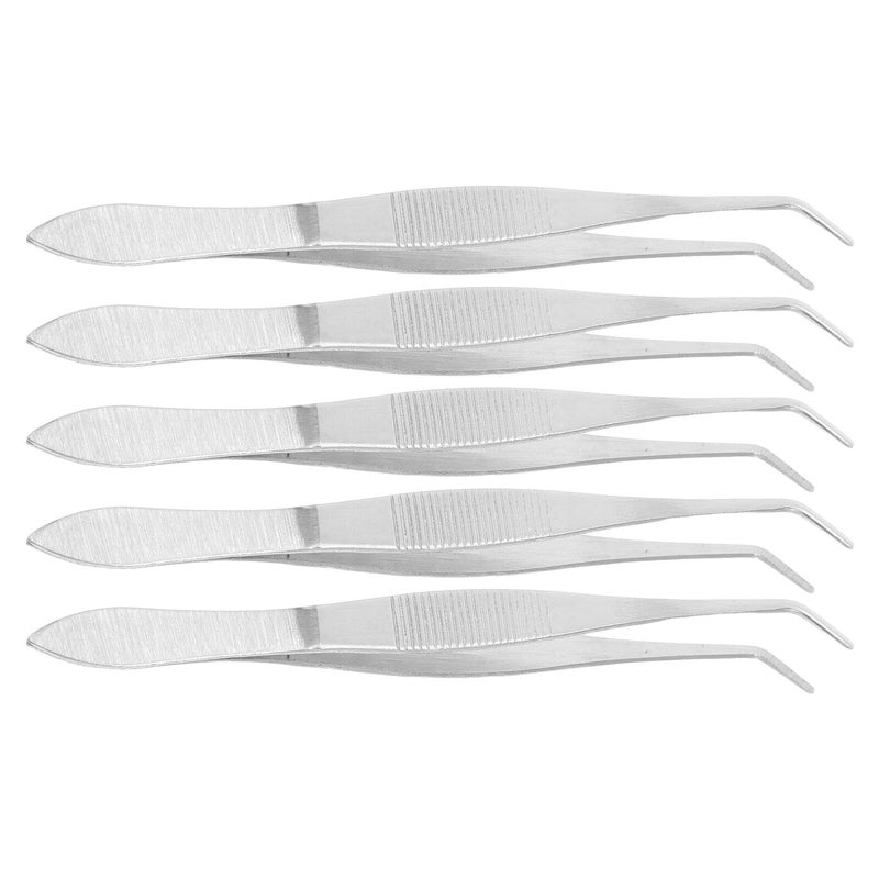 Stainless Steel Serrated Tweezers 5 Pack Curved Tip 10cm for Scientific Craft Reptile Feeding - Image 2
