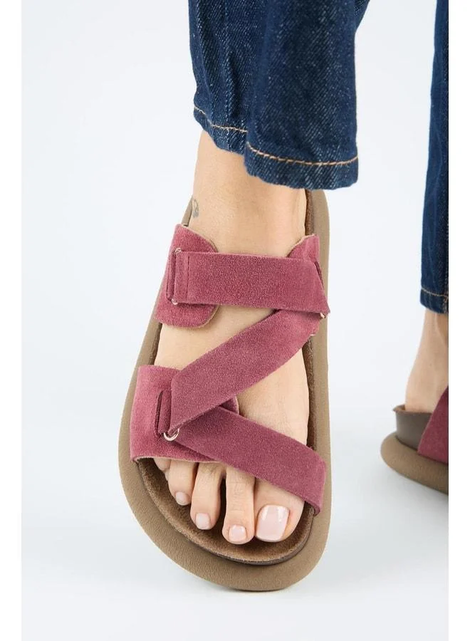 Tulipan Women's Genuine Leather Strap Cherry Slippers.