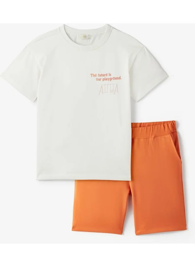 جون June Boy 2-Pack Tshirt & Short Set Orange - Ecru