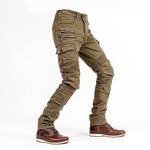 LOMENG Motorcycle Riding Pants Motorbike Motocross Cycling Jeans Safety CE Knee Hip Removable Armored All Seasons for Men Khaki 30 - Image 3