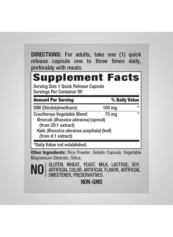 Piping Rock Dim Supplement ; 100 Mg ; 90 Capsules ; Diindolylmethane Supplement ; Nongmo Gluten Free Complex  - Image 3