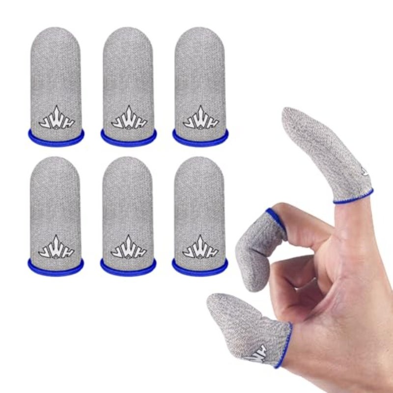 JWH Ultra-Thin Silver Fiber Gaming Finger Sleeves, White Thumb Sleeves Mobile Gaming Cots, 6 Pack Gaming Finger Gloves for PUBG, Tightly Woven Wire, Silky and Sweat-Proof, Fundas para Dedos Gamer - Image 1