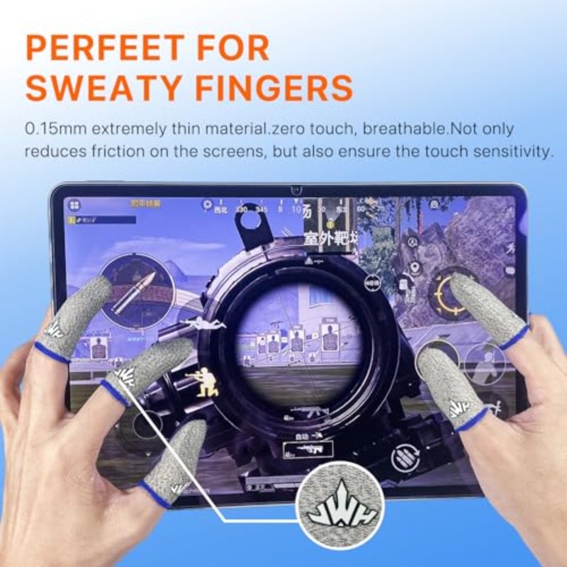 JWH Ultra-Thin Silver Fiber Gaming Finger Sleeves, White Thumb Sleeves Mobile Gaming Cots, 6 Pack Gaming Finger Gloves for PUBG, Tightly Woven Wire, Silky and Sweat-Proof, Fundas para Dedos Gamer - Image 4
