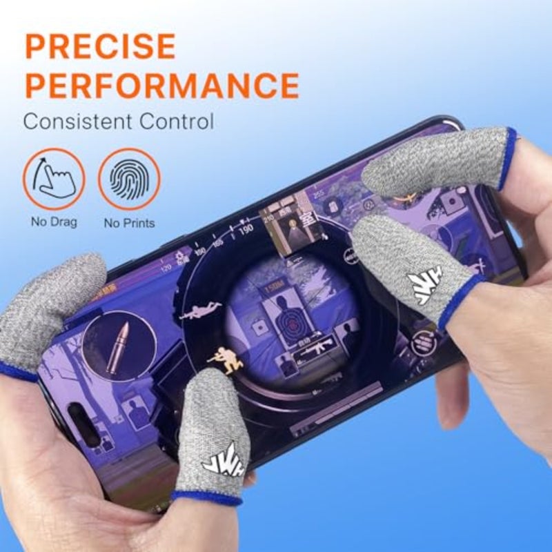 JWH Ultra-Thin Silver Fiber Gaming Finger Sleeves, White Thumb Sleeves Mobile Gaming Cots, 6 Pack Gaming Finger Gloves for PUBG, Tightly Woven Wire, Silky and Sweat-Proof, Fundas para Dedos Gamer - Image 2