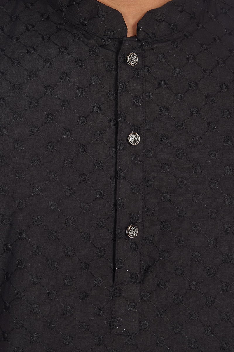 DIVISIVE Men's Thread Embroidered Cotton Only Slim Fit Kurta (DKRT635_S_Black) - Image 5