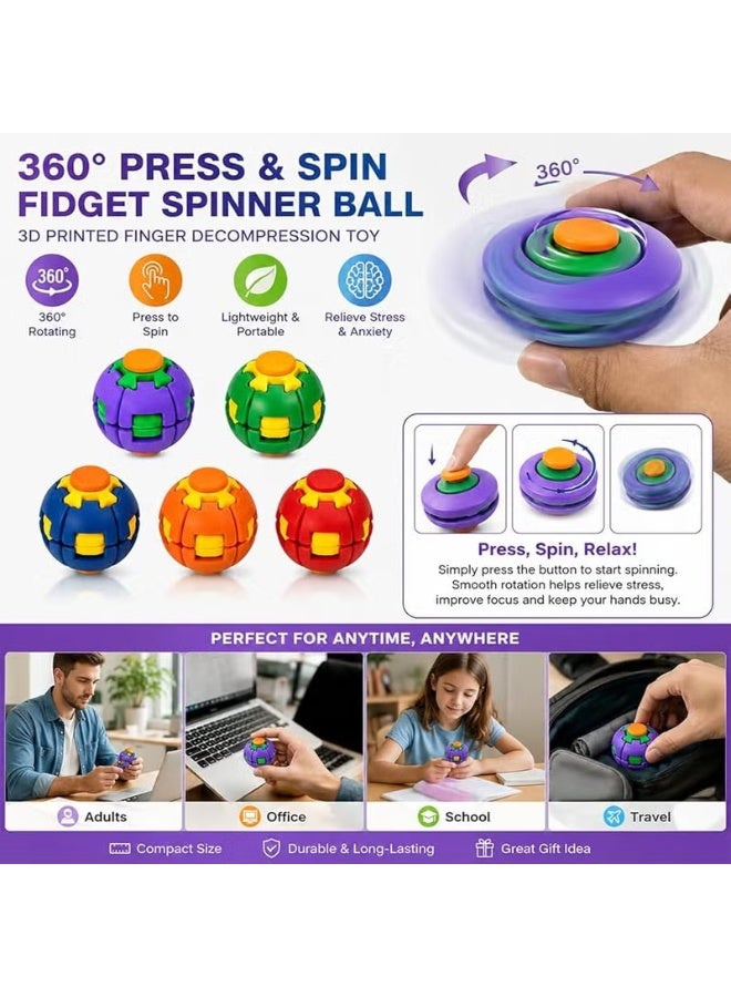 كرة "فيجت سبينر" (Fidget Spinner) لتخفيف التوتر، كرة دوارة قابلة للضغط والدوران بزاوية 360 درجة، كرة حسية دوارة مطبوعة بتقنية ثلاثية الأبعاد لتخفيف التوتر، لعبة ممتعة للبالغين ومناسبة للمكتب أو المدرسة (اللون: أزرق) - Image 3