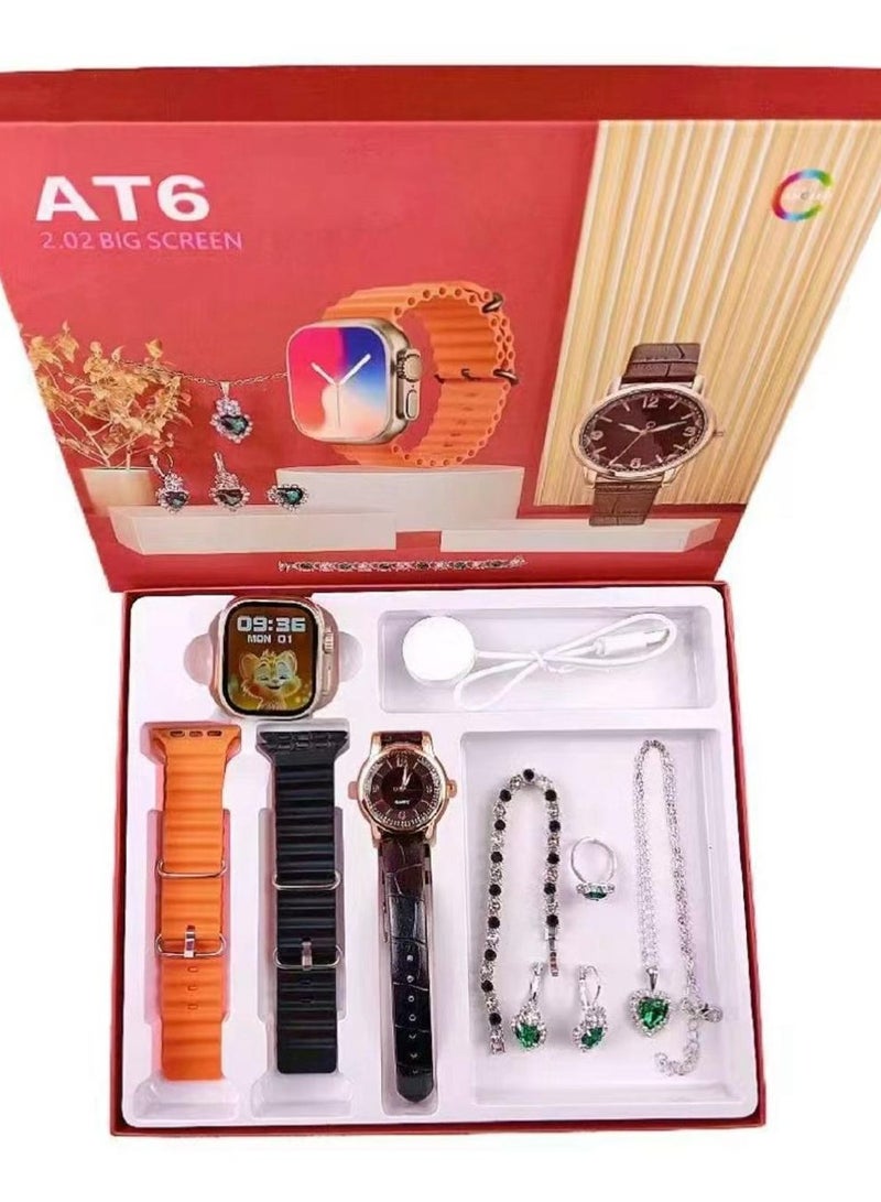 AT6 Premium AMOLED Smart Watch – Big Screen Ladies Edition with Jewellery Strap & Gift Set