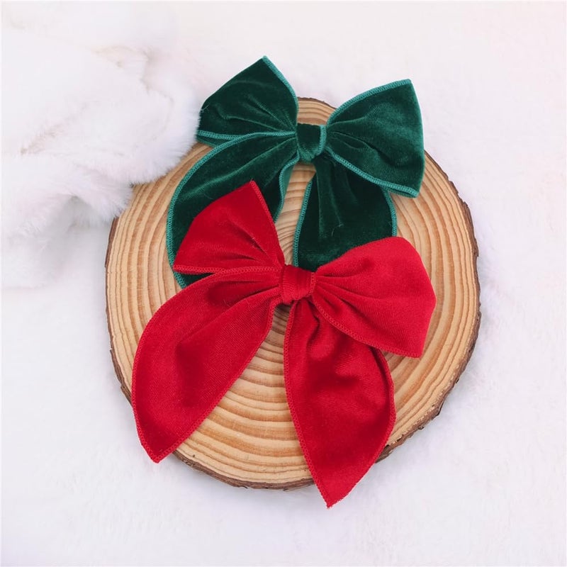 Sugarmelon Velvet Plaid Bow Hair Clips and Accessories for Little Girls and Baby Moms - Red Green White Christmas Fable (4 Pack) - Image 5