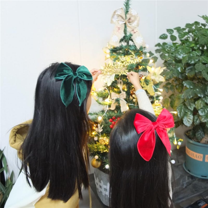 Sugarmelon Velvet Plaid Bow Hair Clips and Accessories for Little Girls and Baby Moms - Red Green White Christmas Fable (4 Pack) - Image 3