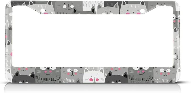 Beabes Cats License Plate Frame Grey White Black Car Frames, License Plates Holder， Pet Funny Animal Kitten License Plate Cover Aluminum Metal Frames for Women Men Auto Decoration - Image 1