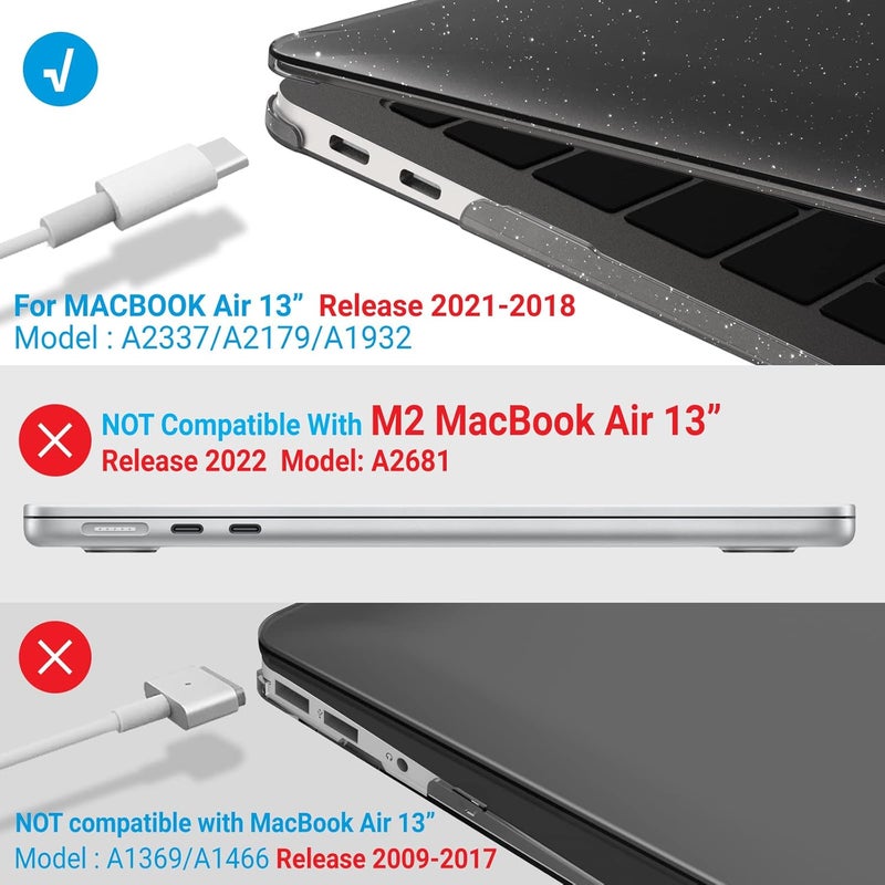 I Benzer Compatible with New MacBook Air 13 inch Case 2022 2021 2020 M1 A2337 A2179 A1932, Plastic Hard Shell Case with Keyboard Cover for Mac Retina Display with Touch ID, Star Black, AT13-S-BK+1 - Image 4