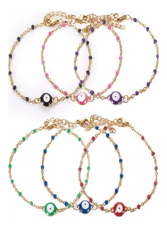 LZD Stainless Steel Enamel Chain Bracelet Lobster Evil Eye Gold Adjustable 2mm A110 (Orange) - Image 4