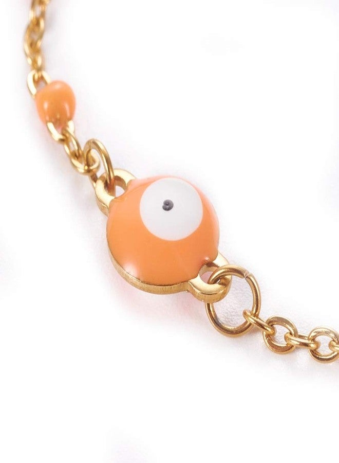 LZD Stainless Steel Enamel Chain Bracelet Lobster Evil Eye Gold Adjustable 2mm A110 (Orange) - Image 2