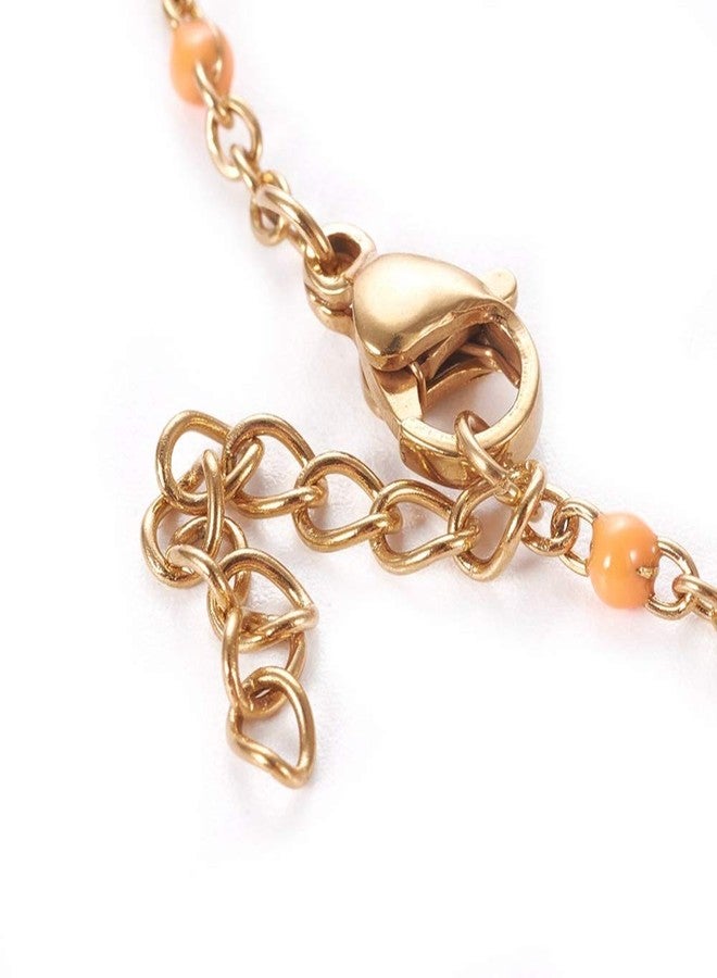 LZD Stainless Steel Enamel Chain Bracelet Lobster Evil Eye Gold Adjustable 2mm A110 (Orange) - Image 3