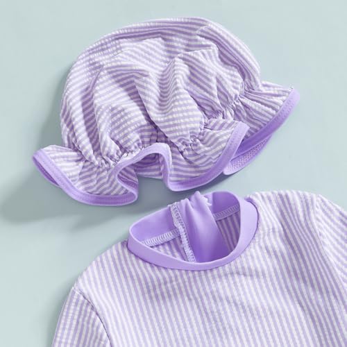 Socutebabe Baby Girl Swimsuit Baby Girls Long Sleeve One Piece Swimsuit Romper with Hat Bathing Suit Beach Rash Guard (G-T-Purple, 6-12 Months) - Image 4