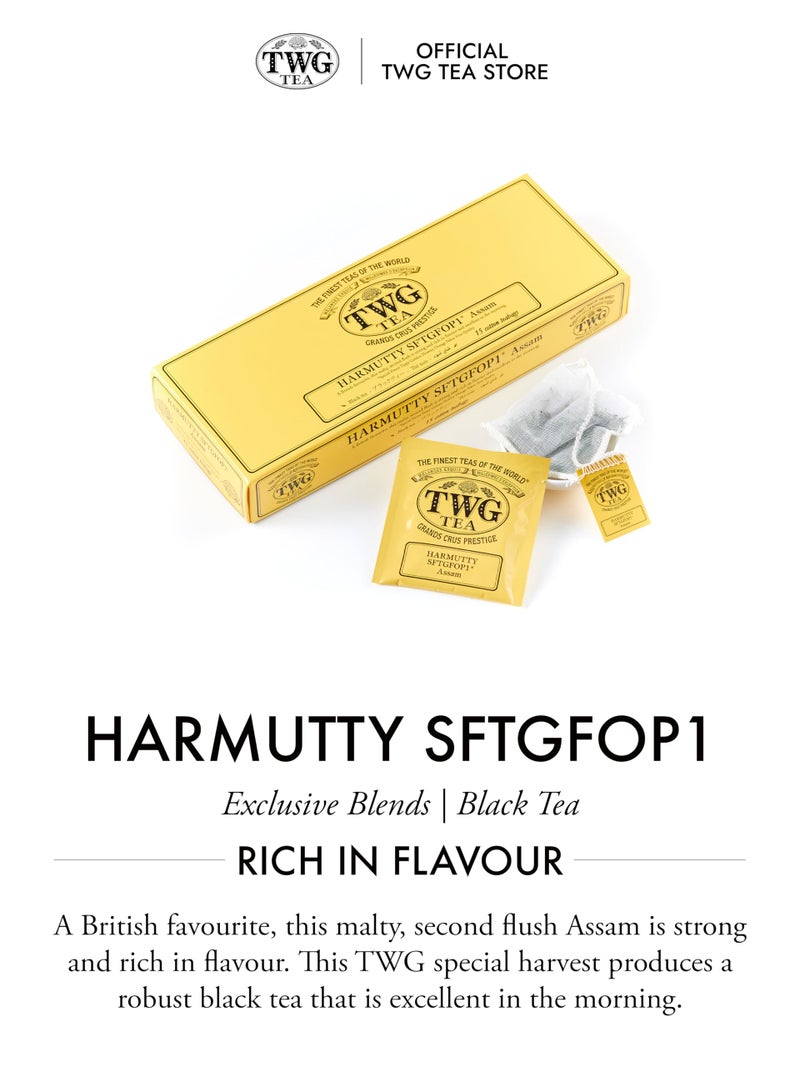 TWG Tea | Harmutty SFTGFOP1 | Black Tea | Single Estate Assam | 15 Hand Sewn Cotton Tea Bags | Gift Set - Image 3