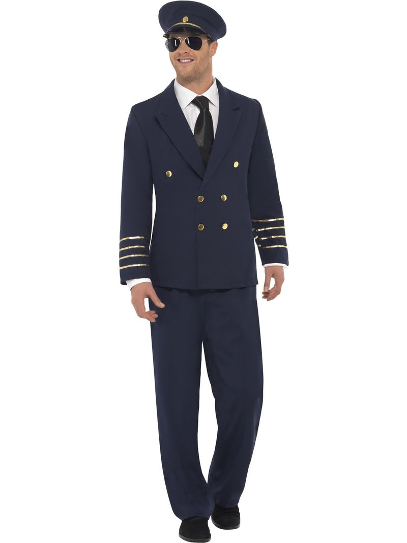 Smiffys, Men's Pilot Costume, Jacket, Pants and Hat, Size: 28621 Large - Image 1