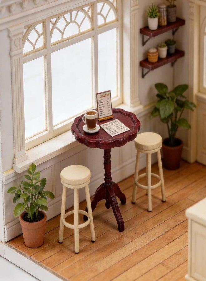 CHAMBERY 1:12 Scale Miniature End Table Wooden Round Side Table Dollhouse Furniture Accessories, Red - Image 5