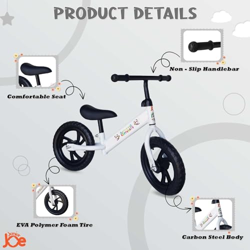 JUNIOR JOE Kids Balance Bicycle Without Pedal Cycle for for 1.5 to 3 Year Baby (White, Black MAG Wheel) - Image 3