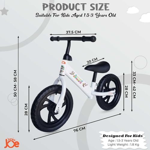 JUNIOR JOE Kids Balance Bicycle Without Pedal Cycle for for 1.5 to 3 Year Baby (White, Black MAG Wheel) - Image 2
