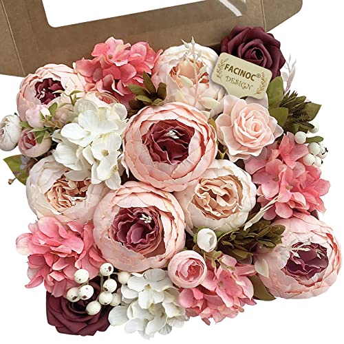 FACINOC Peonies Artificial Flowers Pink Bouquet Box Set Fake Peony Bulk for DIY Bridal Baby Shower Decorations Wedding Centerpieces for Table Faux Silk Floral Arrangement Party Home Decor Indoor - Image 1