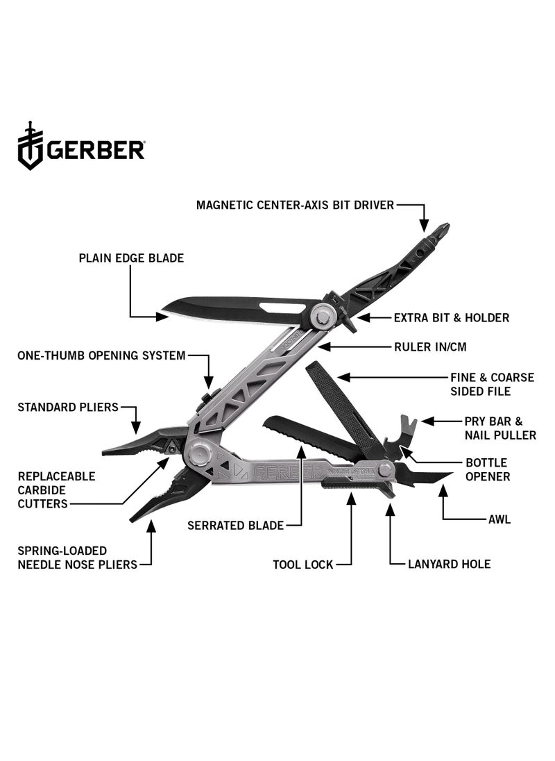 Gerber Gerber Gear Center-Drive Multitool - Includes 3.25” Outboard Knife, Pliers, Pry Bar, Bottle Opener & Awl - Comes with Bit Set & Sheath - Silver & Black  - Image 3