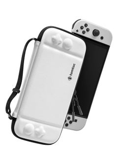 توم توك Tomtoc حقيبة حمل لجهاز Nintendo Switch OLED موديل OLED كم واقٍ رفيع مع 10 خراطيش ألعاب للسفر حقيبة حمل بيضاء  - Image 1