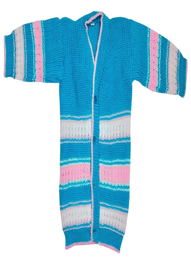 little PANDA Baby-Boys, Firoji Sweater Woollen Full Sleeves, V Neck Sweater Top, Bottom, Cap & Booties Set (0-3 Months, Blue Firoji) - Image 3
