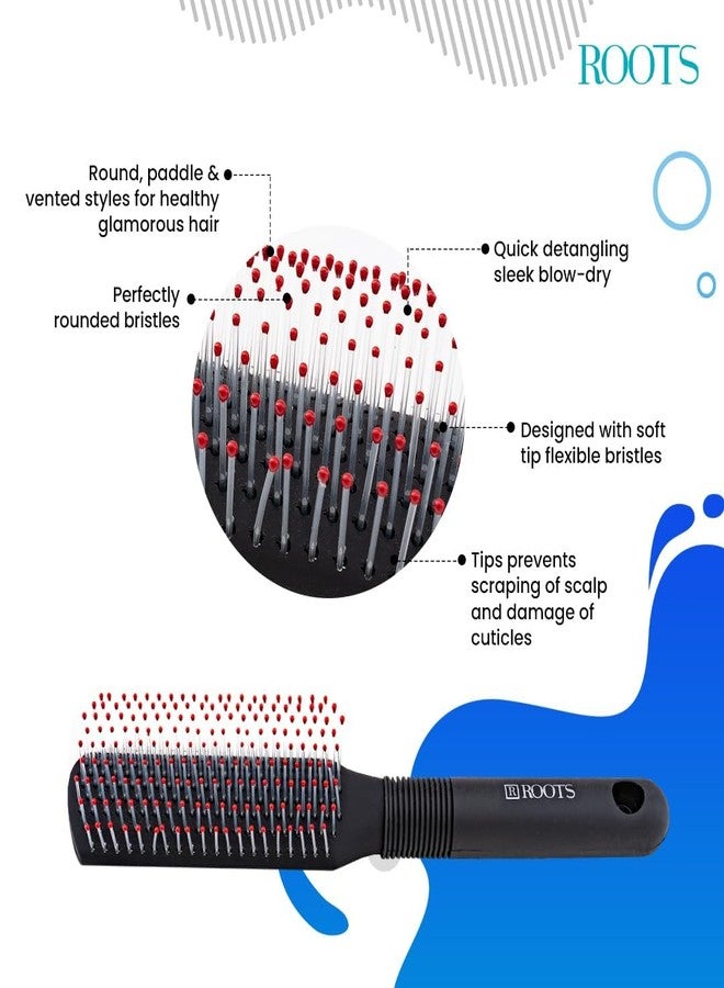 ROOTS Truglam Flat Hair Brush | Soft Tip Flexible Bristles | Prevent Scalp Scraping & Cuticle Damage | Quick Detangling | For All Hair Types | For Men & Women | Length - 8.9 Inch, Model No - 9543B2 - Image 4